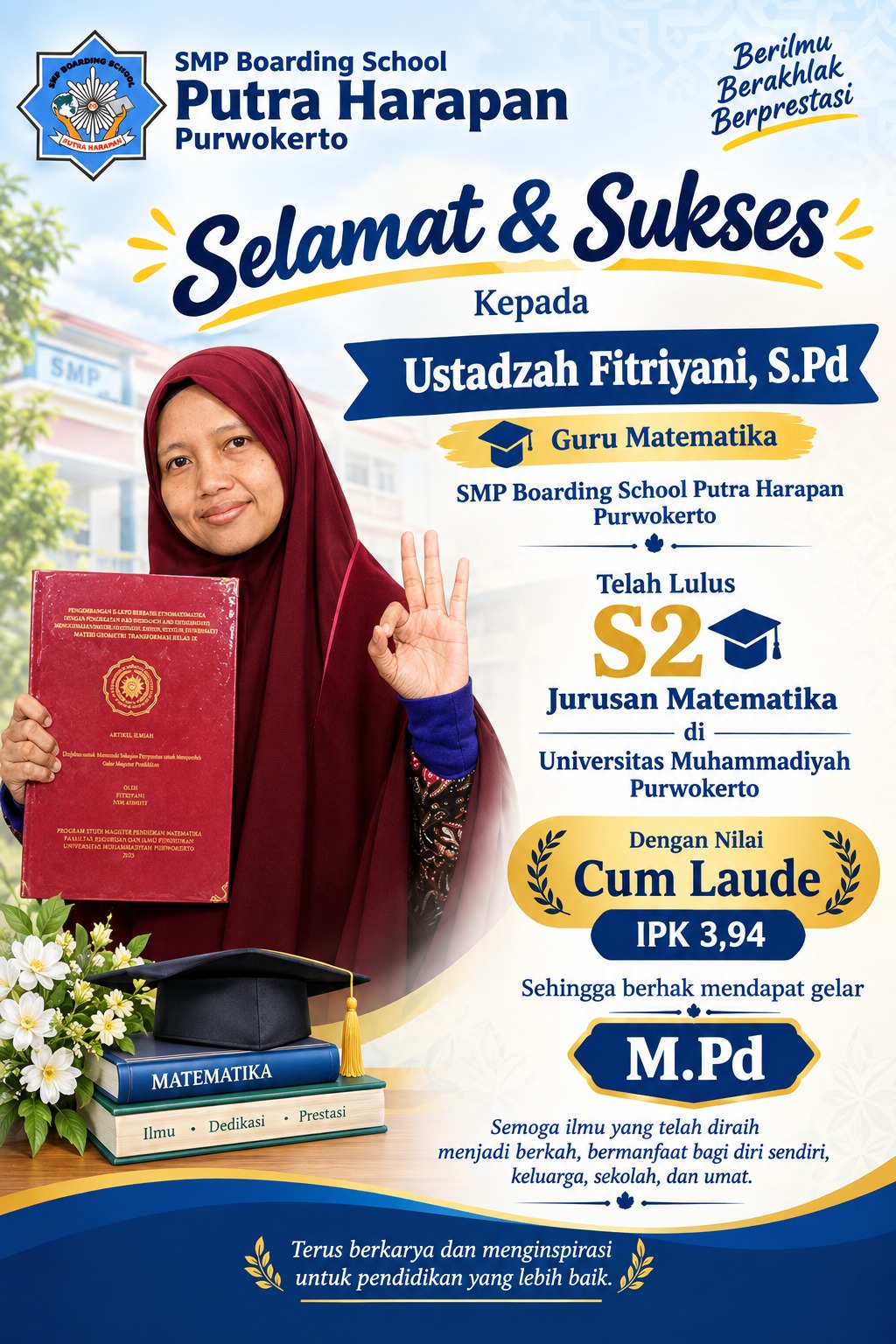 Guru Matematika SMP Boarding School Putra Harapan Raih Gelar Magister dengan Predikat Cum Laude